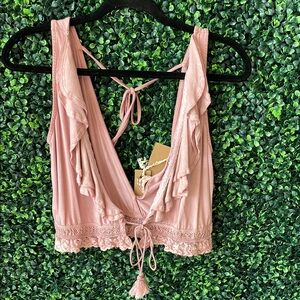 POL Pink Chemise with Ruched Detailing and Tie Closure